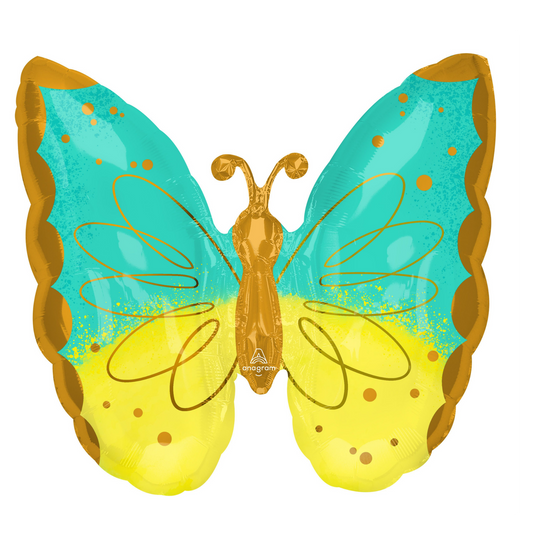 25" SuperShape Mint And Yellow Butterfly Balloon