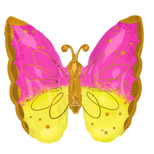 25" SuperShape Pink And Yellow Butterfly Balloon