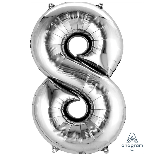 34" Silver Number 8 Balloon