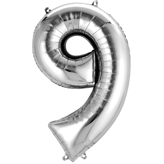 34" Silver Number 9 Balloon