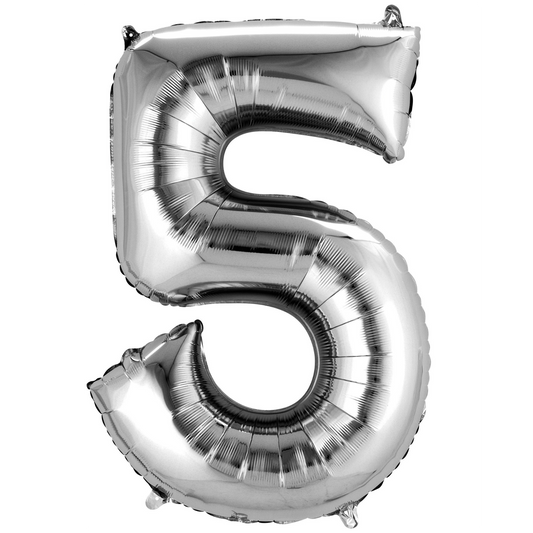 34" Silver Number 5 Balloon