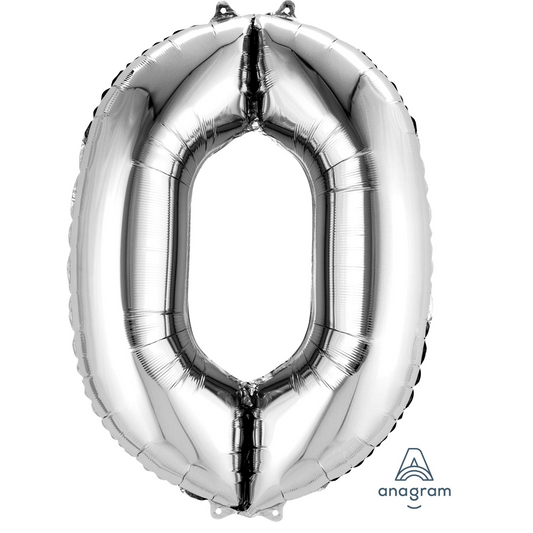 34" Silver Number 0 Balloon
