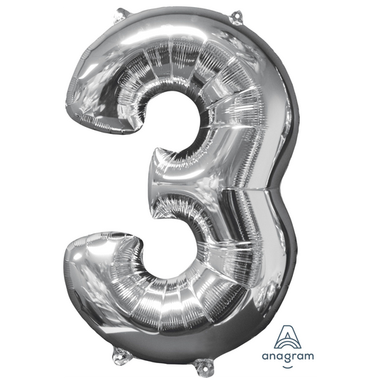 34" Silver Number 3 Balloon