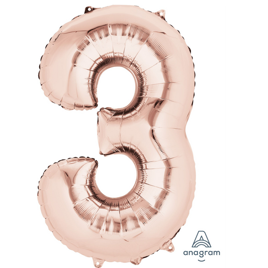 34" Rose Gold Number 3 Balloon